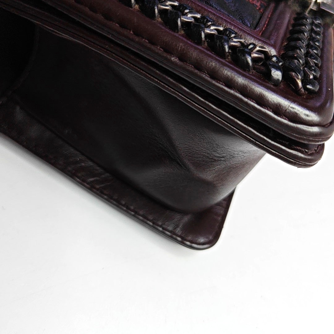 CHANEL BOY CHANEL Small Burgundy Calfskin Quilted Shoulder Bag Tote Crossbody Bag with Detachable Strap Rhodium Hardware 21 Compartments-(SKU)-965756203