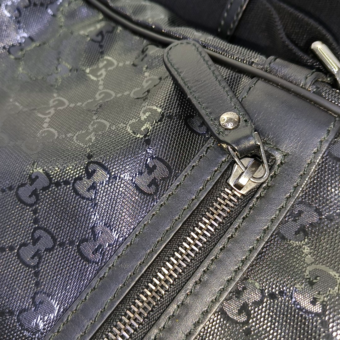 GUCCI Black Coated Canvas Monogrammed Single Shoulder Bag Sling Golden hardware-(SKU)-958447718