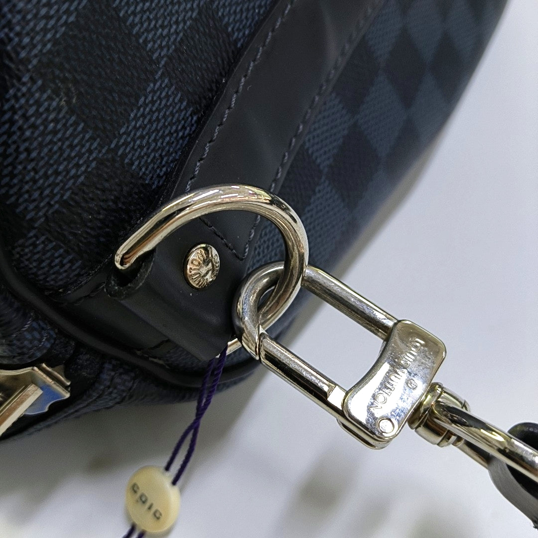 LOUIS VUITTON KEEPALL 45 Blue Coated Canvas Monogram Chessboard Boston Bag with Removable Strap-(SKU)-968524885