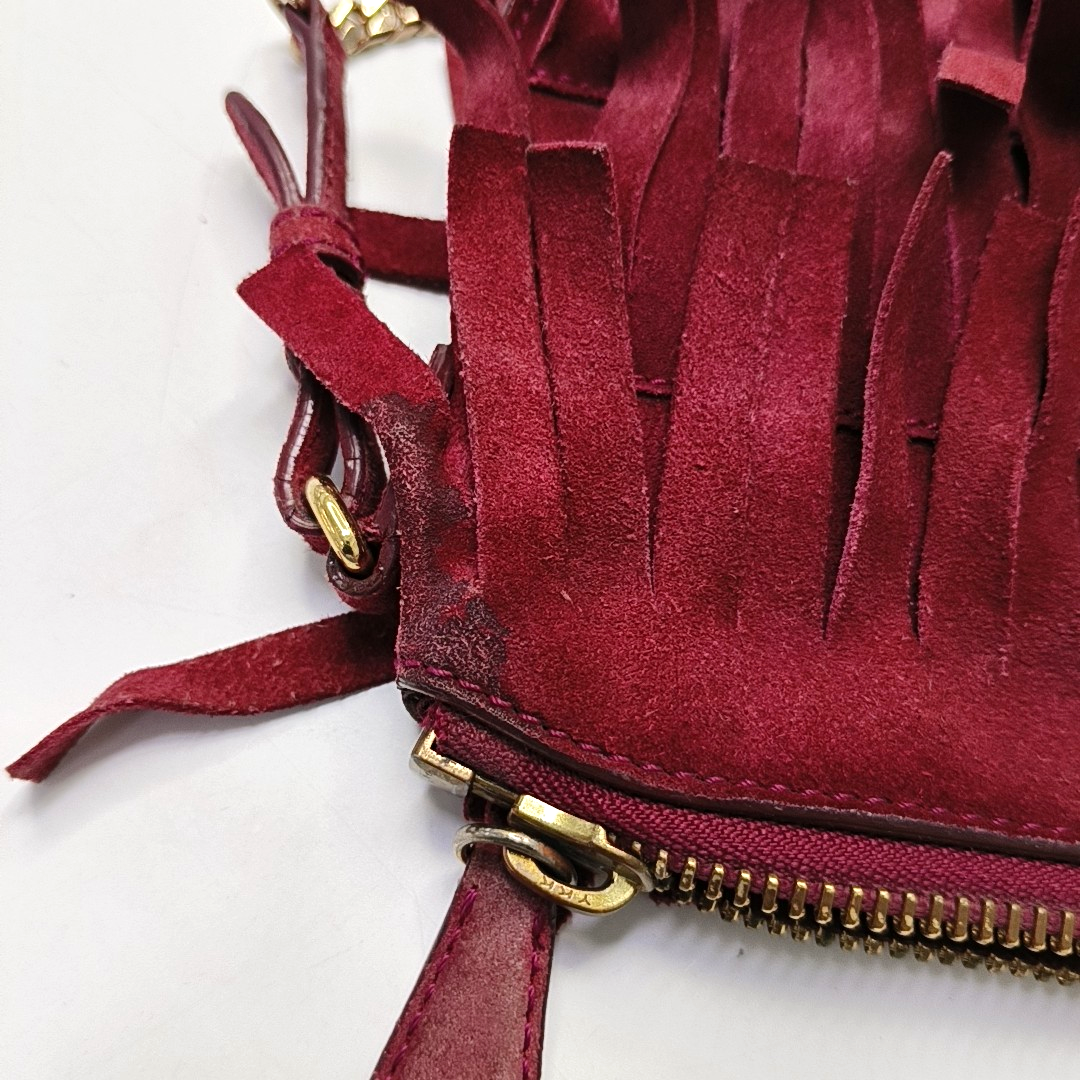 BURBERRY Plum Velvet Leather Fringe Single Shoulder Bag Crossbody Bag Silver Hardware Removable shoulder strap-(SKU)-955725239