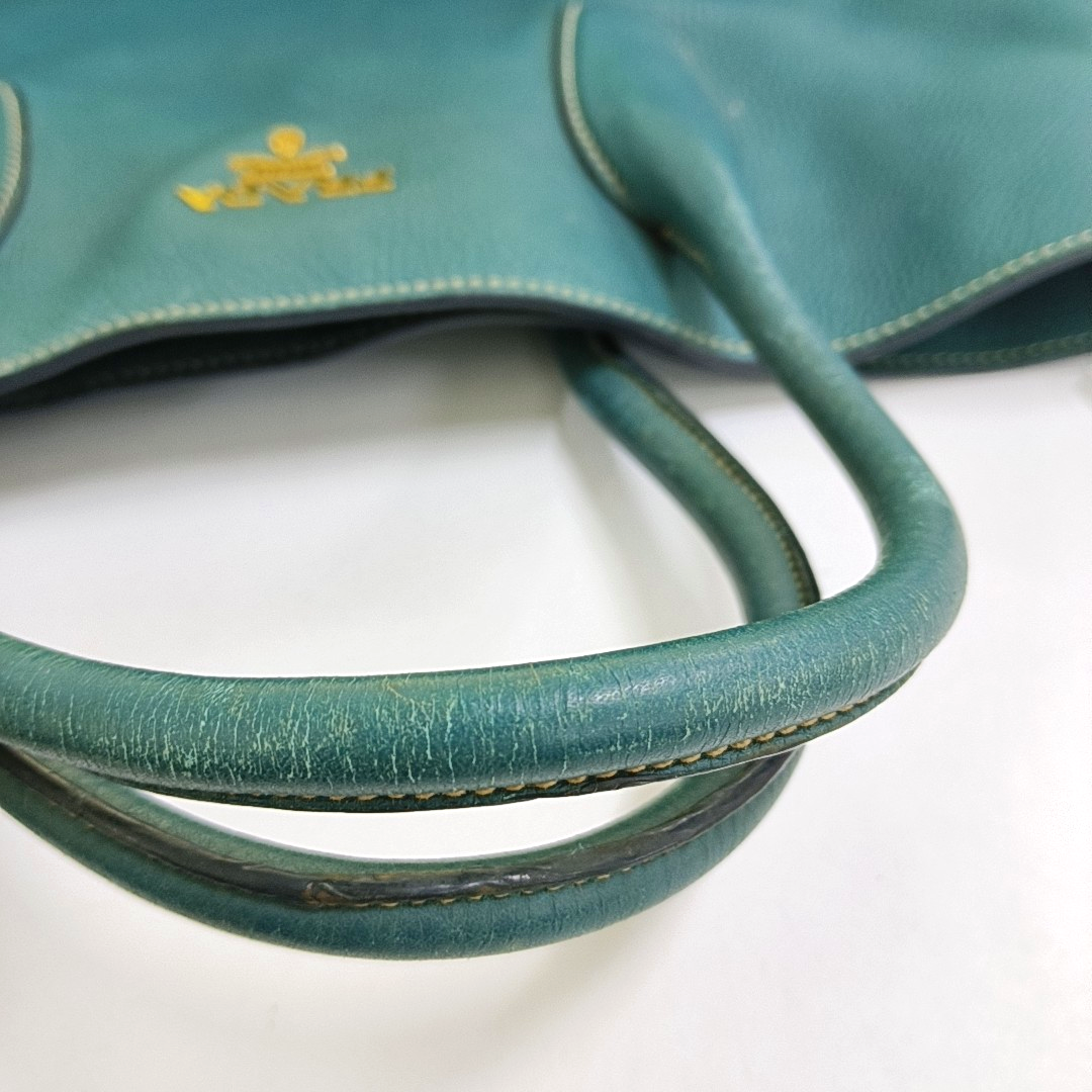 PRADA Bauletto Saffiano Teal Green Leather Handbag Golden hardware-(SKU)-947004681