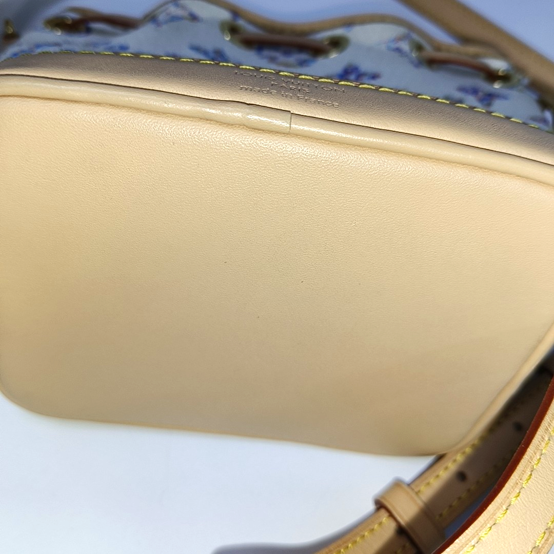 LOUIS VUITTON NOÉ Nano White Canvas Monogram Embossed Shoulder Bag Crossbody Gold Hardware Detachable Shoulder Strap-(SKU)-940367601