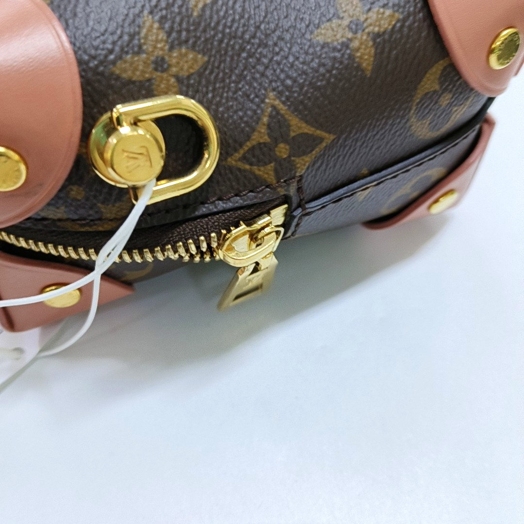 LOUIS VUITTON PETITE MALLE Brown Coated Canvas Monogram Single Shoulder Bag Handbag Sling Bag Gold Hardware 2 Removable Straps-(SKU)-961045725