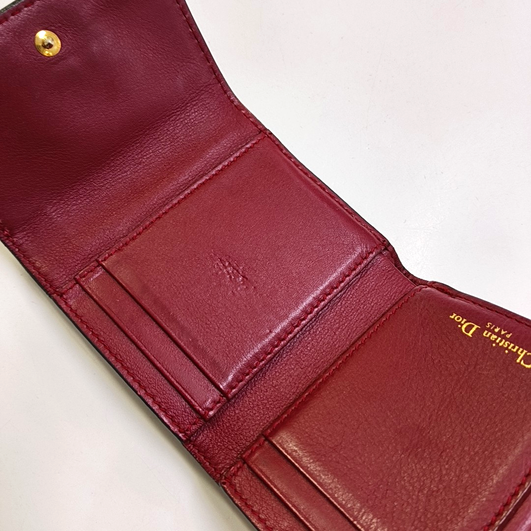 DIOR Burgundy Calfskin Leather Wallet Golden hardware-(SKU)-956370493