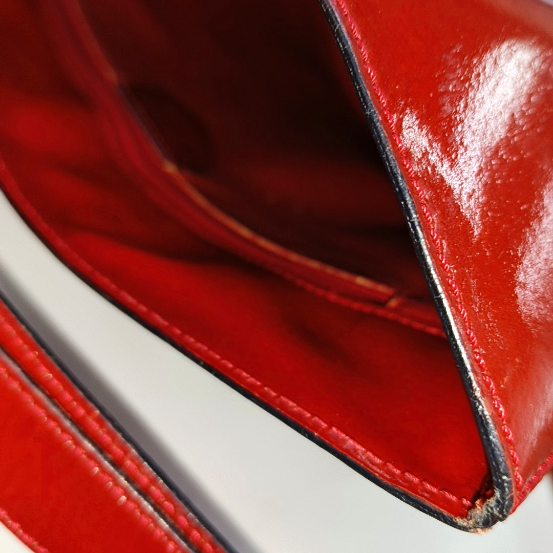 CELINE Bucket bag Red Cowhide Embossed Single Shoulder Bag Golden hardware Vintage model-(SKU)-12936054