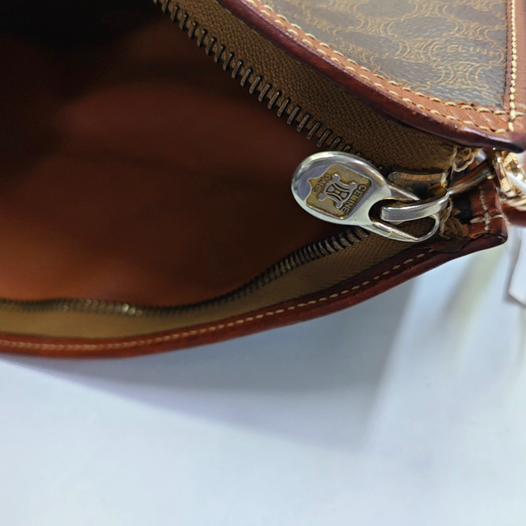CELINE Brown Coated Canvas Triumph Clutch Golden hardware-(SKU)-946249949