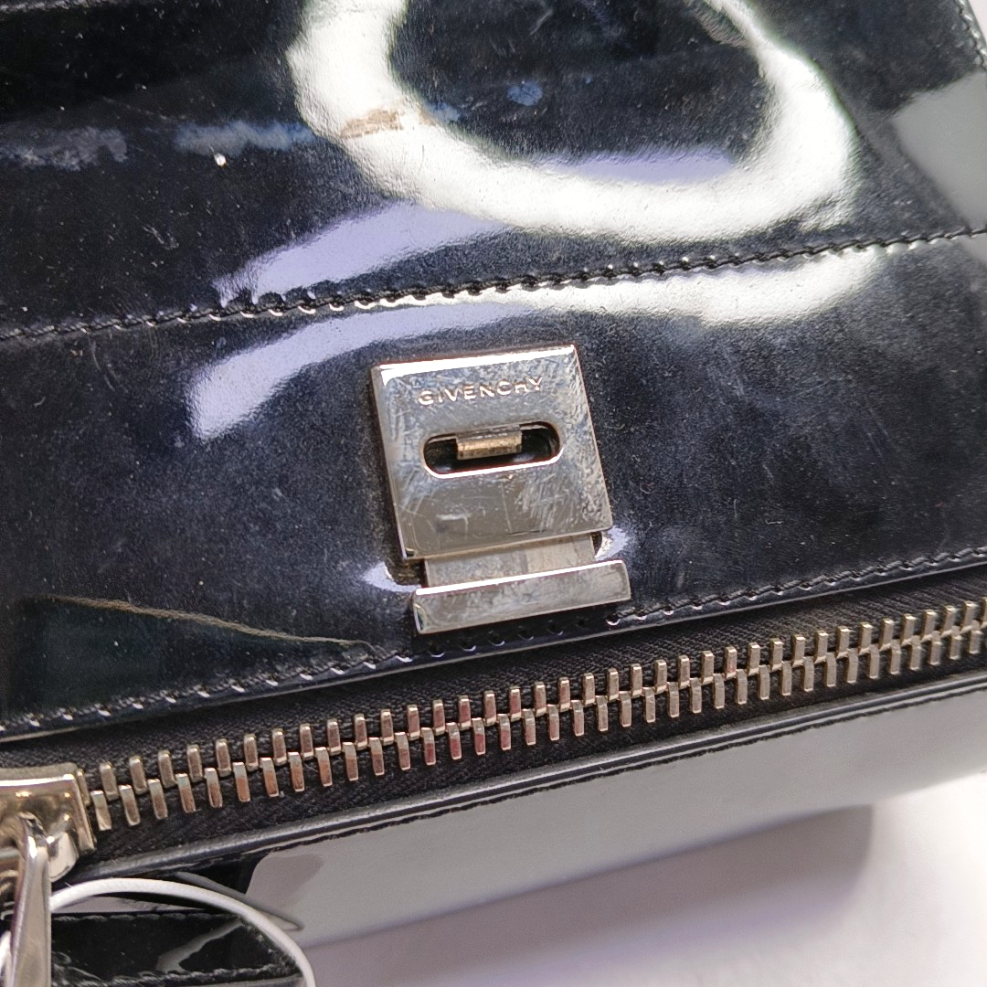 GIVENCHY Pandora Black Leather Crossbody Bag Single Shoulder Bag Silver Hardware Removable shoulder strap-(SKU)-946136707