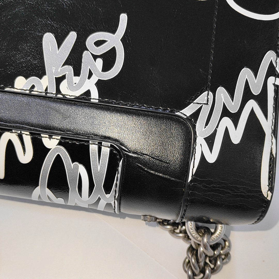 PINKO Mini Love Black Leather Stud Printed Crossbody Single Shoulder Bag Silver Hardware-(SKU)-936420003