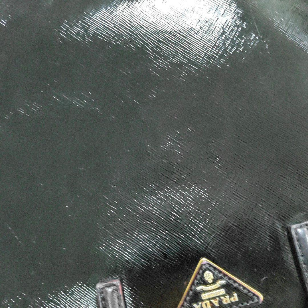 PRADA Slim Convertible Vernice Black Leather Logo Cross Grain Handbag Single Shoulder Bag Golden hardware-(SKU)-958471694