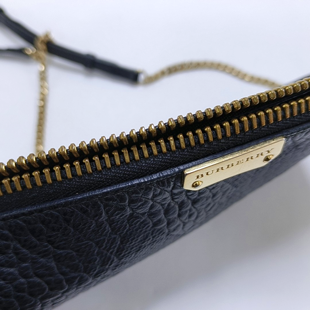 BURBERRY Mildenhall Black Leather Crossbody Bag Single Shoulder Bag Golden hardware-(SKU)-958494726