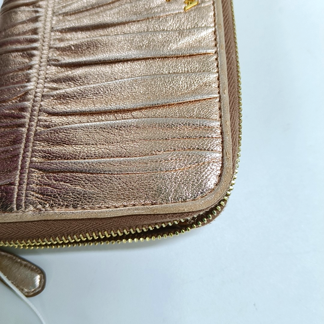 PRADA Rose Gold Sheepskin Quilted Wallet Golden hardware-(SKU)-959285692