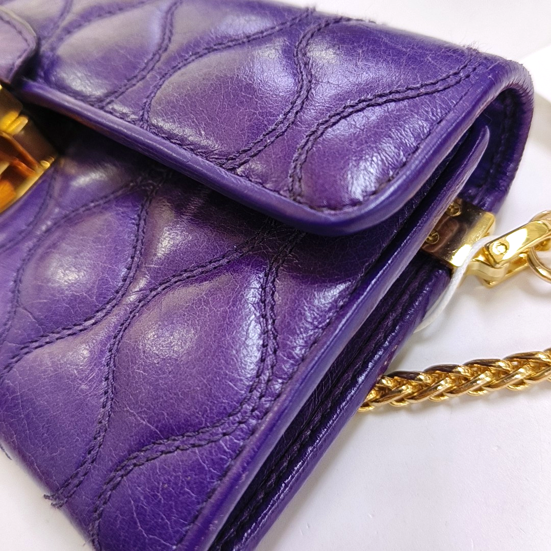 Miu Miu Purple Lamb Leather Quilted Wallet Golden hardware-(SKU)-947973528