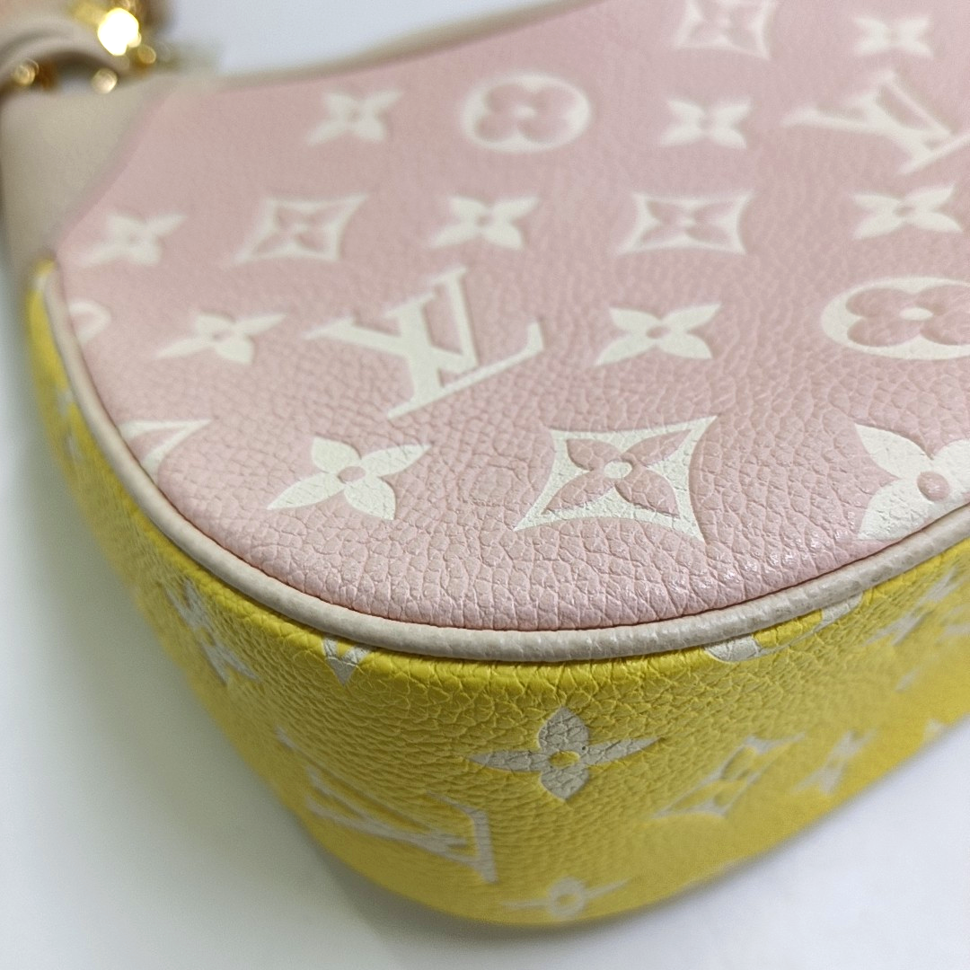 LOUIS VUITTON BAGATELLE Pink Calfskin Embossed Single Shoulder Bag Tote Bag Crossbody Bag Gold Hardware 2 Removable Straps-(SKU)-947832107