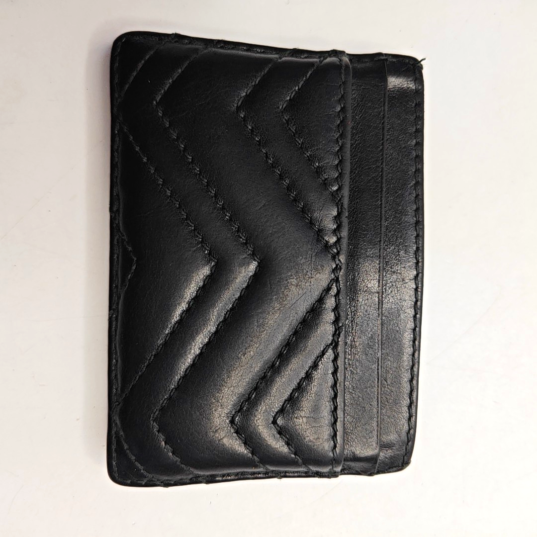 GUCCI GG Marmont Black leather quilted wave-pattern card holder Golden hardware-(SKU)-942018070