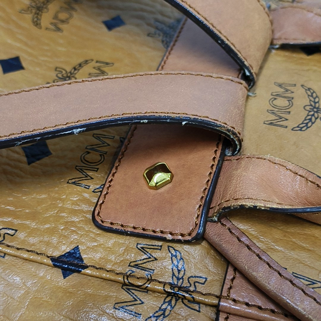 MCM Cognac Coated Canvas Monogrammed Backpack Golden hardware-(SKU)-951930001
