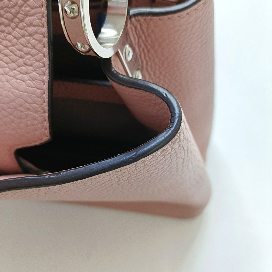 LOUIS VUITTON CAPUCINES Medium Size Nude Pink Calfskin Crossbody Bag Shoulder Bag Tote Bag Silver Hardware Removable Strap-(SKU)-954522912