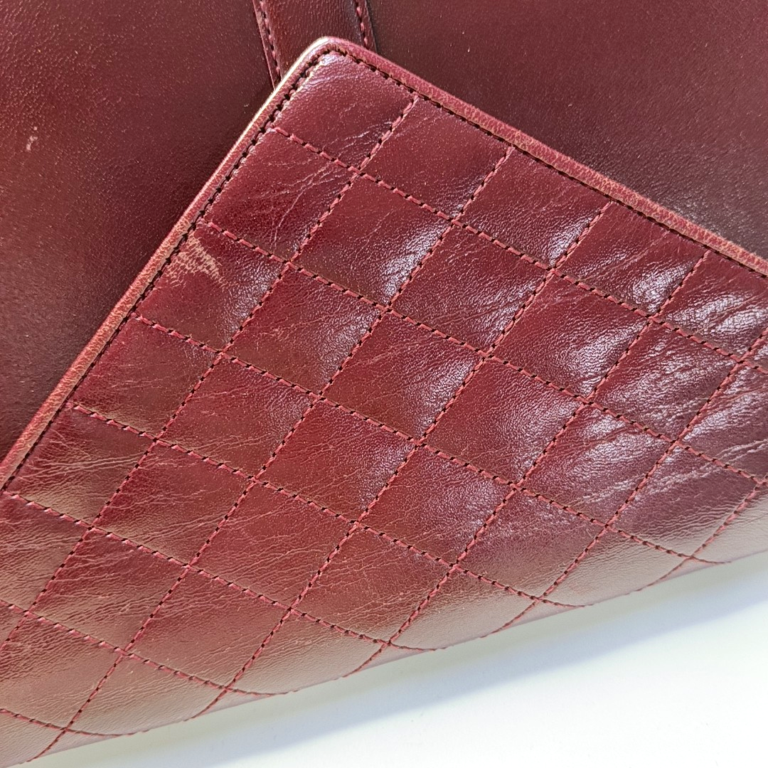 YSL Burgundy Leather Quilted Envelope Bag Handbag-(SKU)-932744673