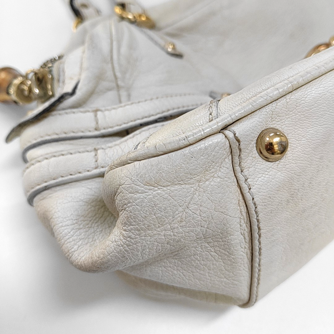 GUCCI Tote bag White leather bamboo harness buckle single shoulder bag handbag Golden hardware-(SKU)-957008402