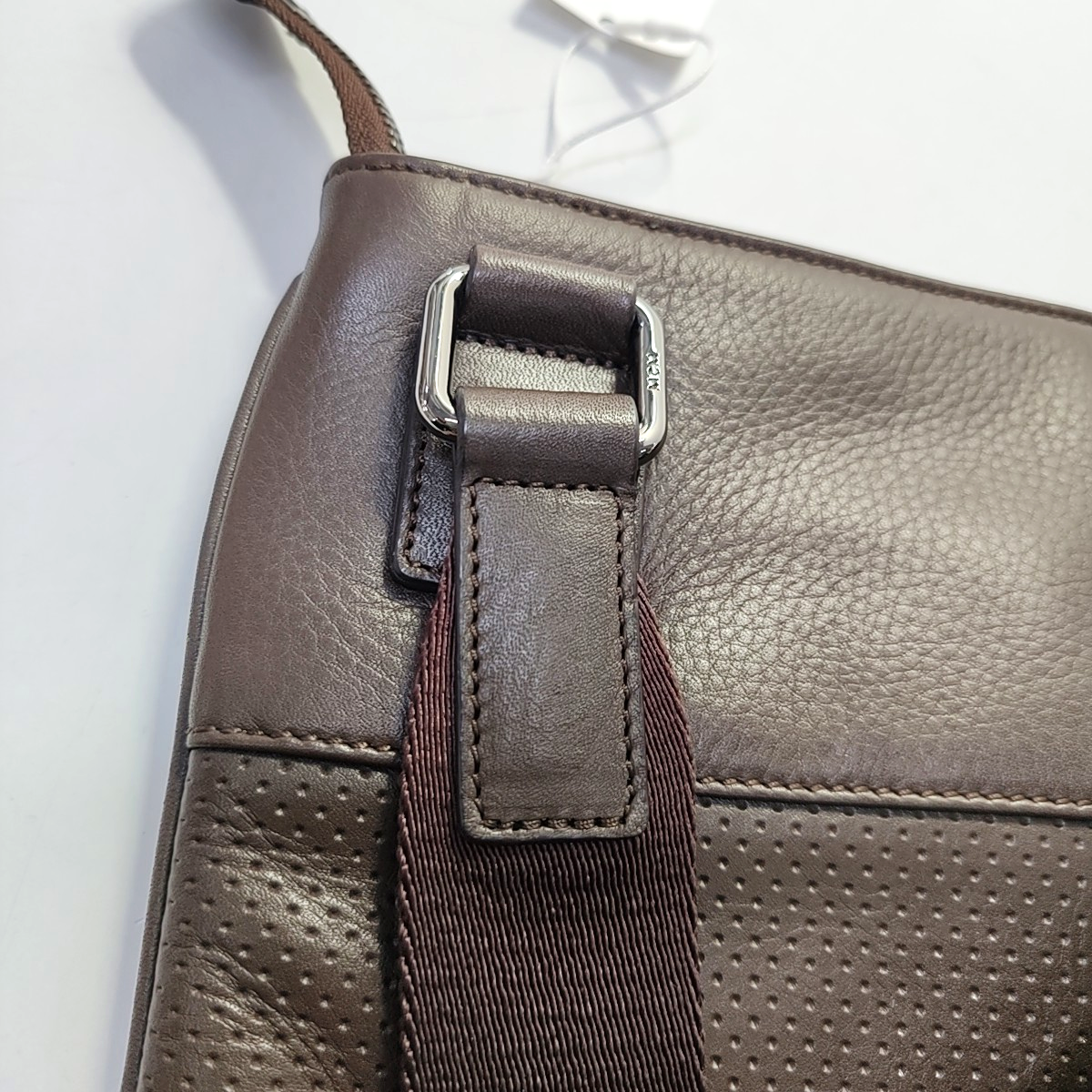 MCM Dark Brown Leather Cutout Crossbody Shoulder Bag Silver Hardware-(SKU)-944545027