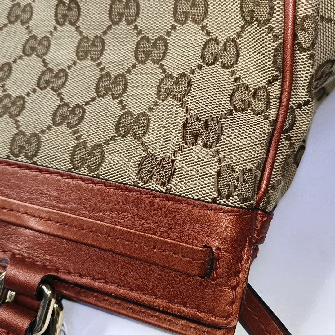 GUCCI Tote bag Khaki Coated Canvas Monogram Handbag Shoulder Bag Golden hardware-(SKU)-954695205