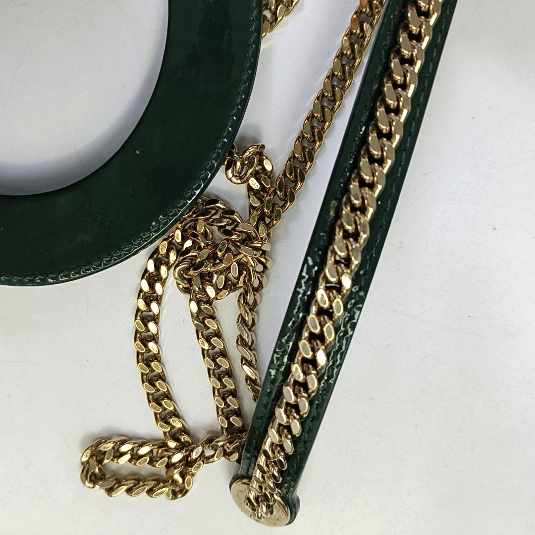 DIOR Lady Dior Mini Dark Green Patent Lamb Skin Quilted Diaper Bag 3-Compartment Shoulder Bag Tote Bag Crossbody Bag Golden Hardware Removable Strap-(SKU)-947300557