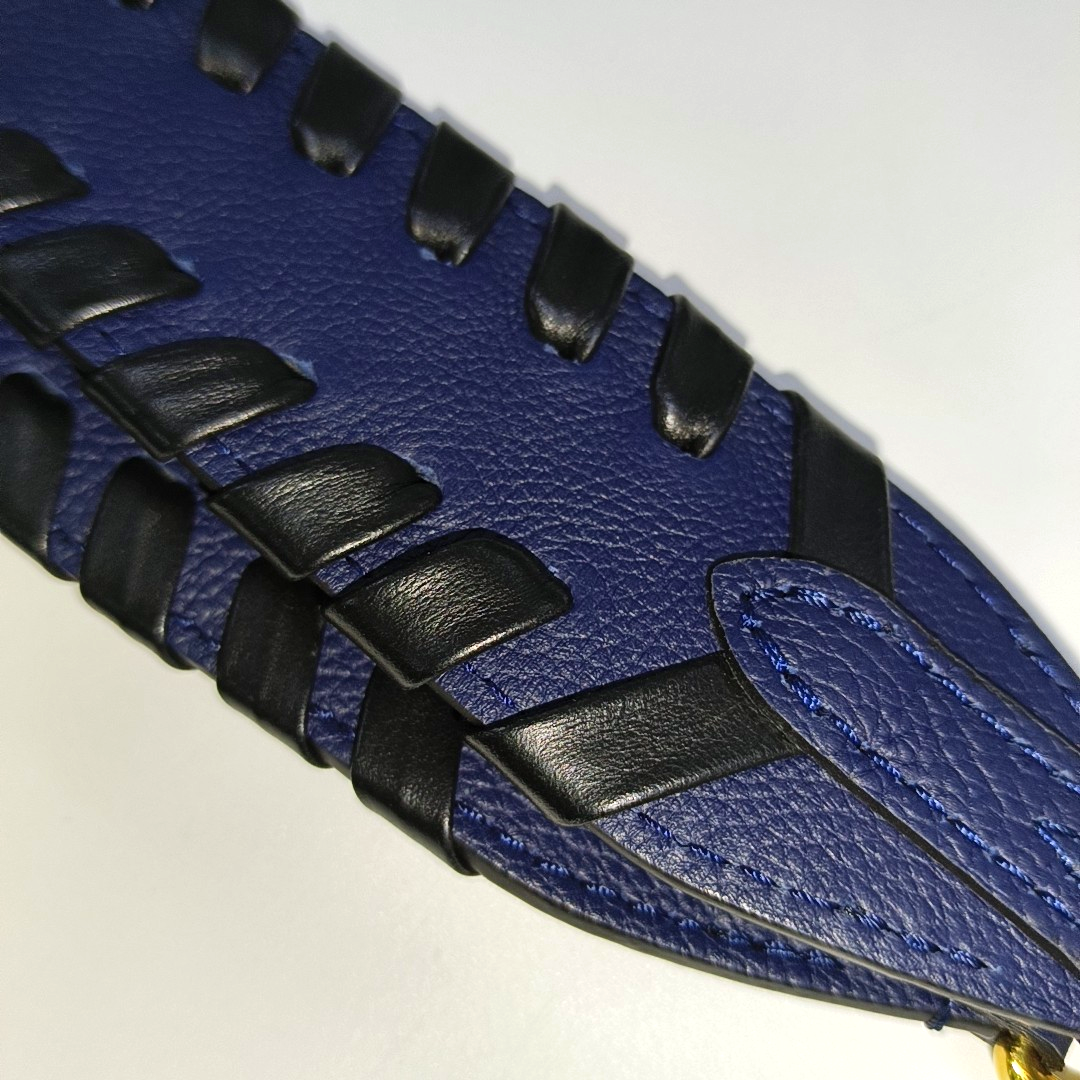 LOUIS VUITTON ON MY SIDE Medium Dark Blue Leather Woven Shoulder Bag, Gold Hardware, Removable Shoulder Strap-(SKU)-14487079