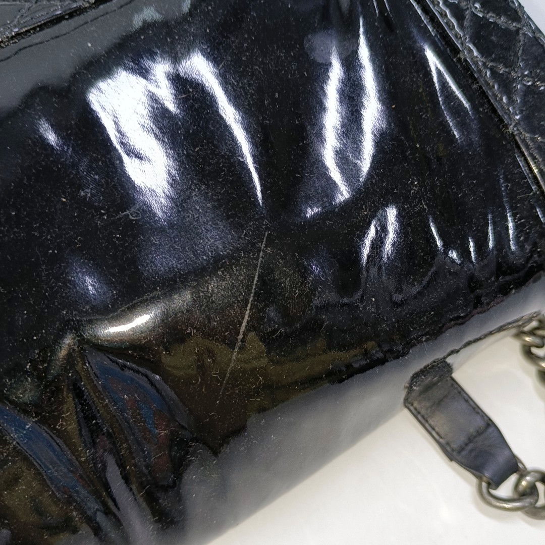 CHANEL BOY CHANEL Large Black Patent Leather Quilted Diagonal Shoulder Bag with Detachable Strap-(SKU)-14067527
