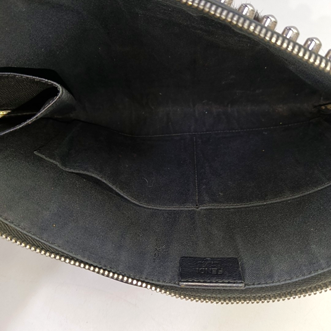 FENDI Karlito Black Leather Studs Handbag Silver Hardware-(SKU)-947968745