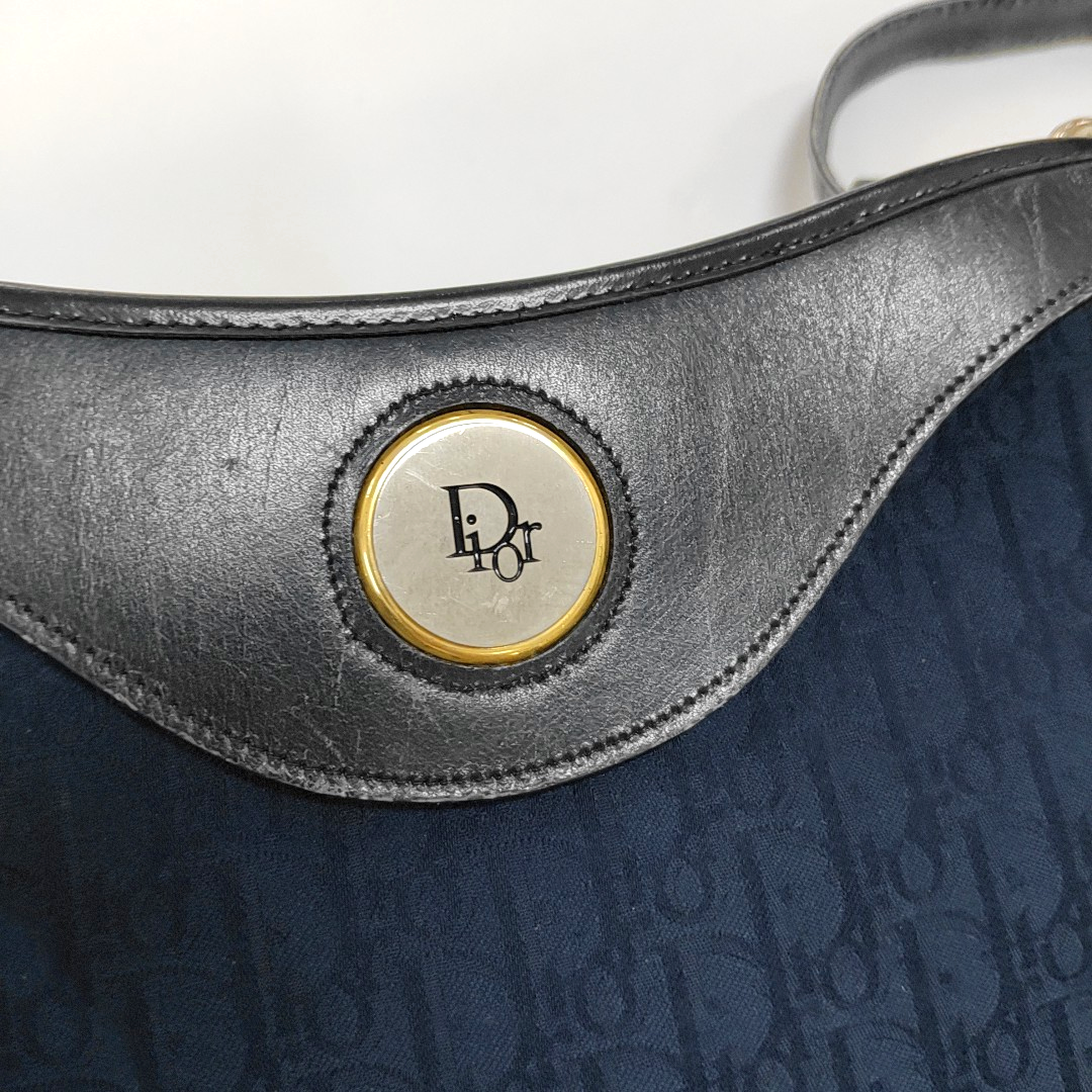 DIOR Dark Blue Canvas Monogram Crossbody Bag Single Shoulder Bag Golden hardware Vintage model-(SKU)-11199594