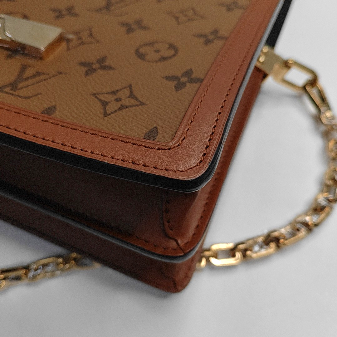 LOUIS VUITTON DAUPHINE Medium Brown Coated Canvas Monogram Daffodil Shoulder Bag with Gold Hardware and 2 Detachable Straps-(SKU)-952739187
