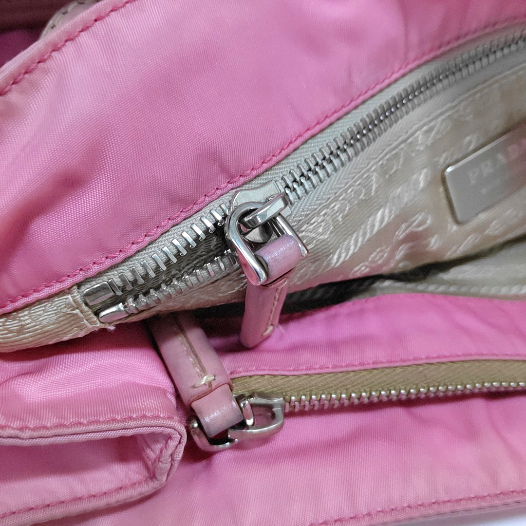 PRADA Tote bag Pink Nylon Logo Single Shoulder Bag Silver Hardware shoulder straps-(SKU)-957386735