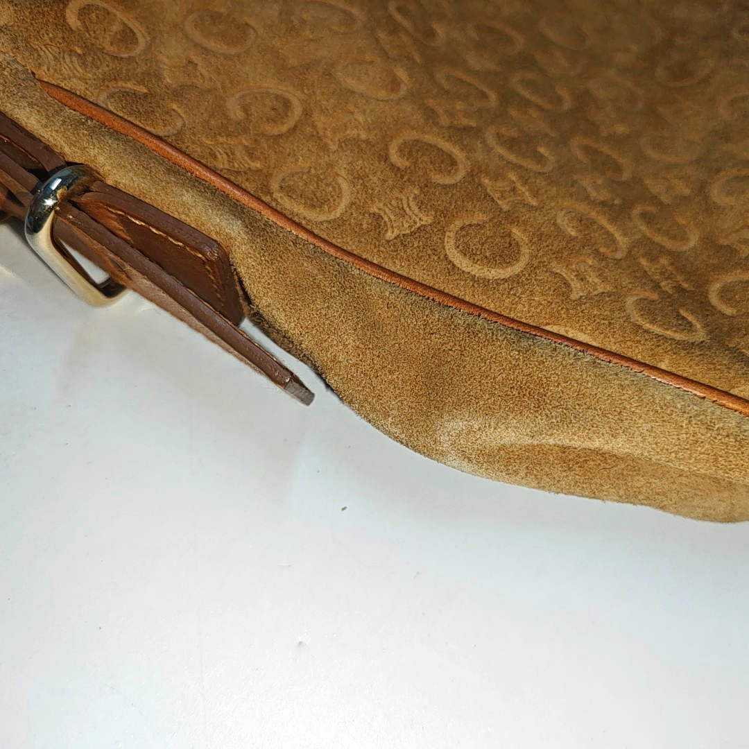 CELINE Brown Suede Leather Embossed Single Shoulder Bag Golden hardware Removable shoulder strap-(SKU)-940050466