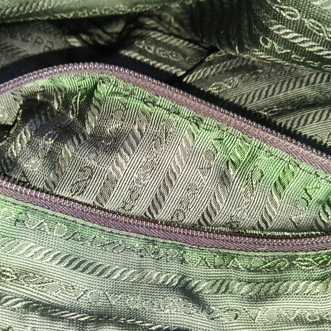 PRADA Tote bag Green Nylon Logo Handbag Silver Green Hardware-(SKU)-935552003