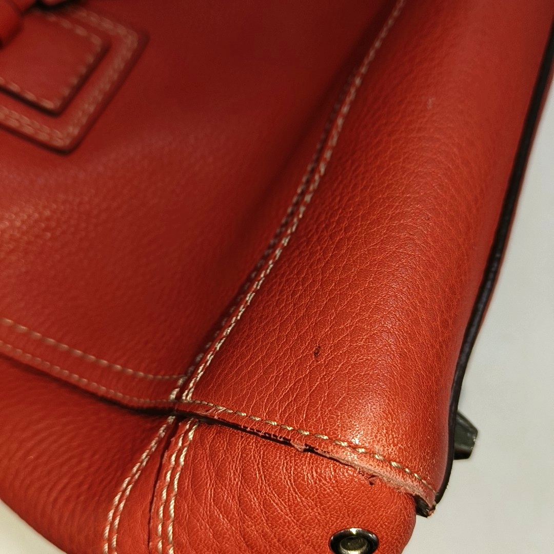 COACH HAMPTON Watermelon Red Calf Leather Fringe Weave Handbag Silver Hardware-(SKU)-928565147