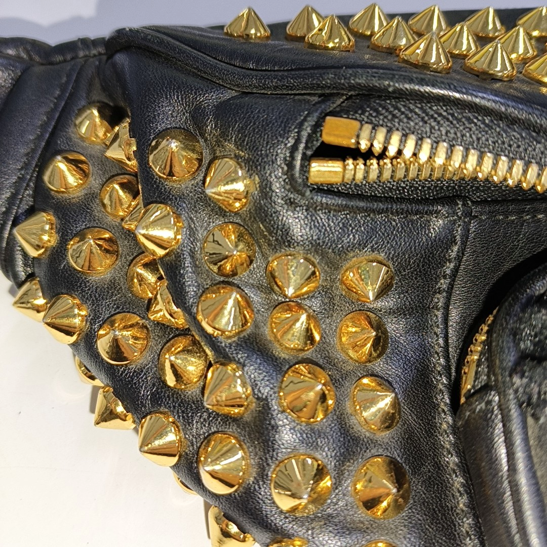 MCM Black Leather Studs Waist Bag Golden hardware-(SKU)-940042449