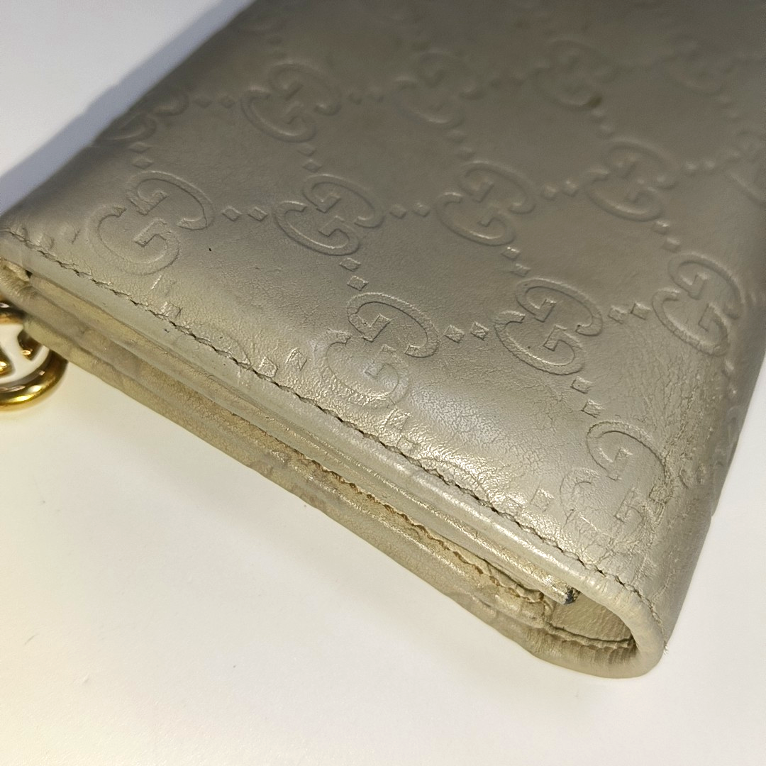 GUCCI Microguccissima Light Gray Cowhide Vintage Embossed Wallet Golden hardware-(SKU)-14418012