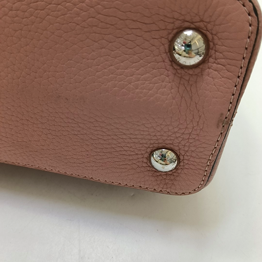 LOUIS VUITTON CAPUCINES Medium Size Nude Pink Calfskin Crossbody Bag Shoulder Bag Tote Bag Silver Hardware Removable Strap-(SKU)-954522912