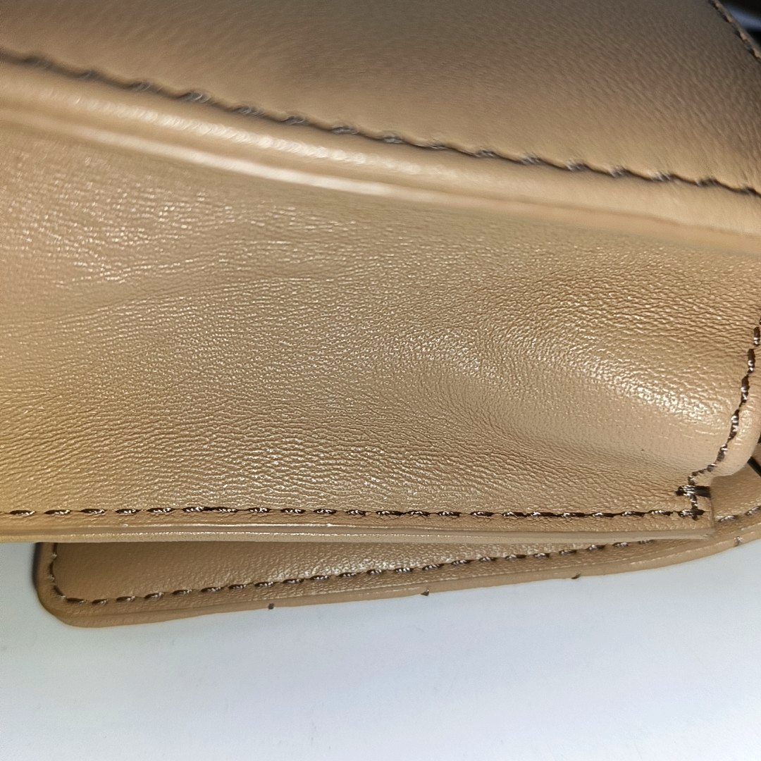 EMPORIO ARMANI Khaki Leather Quilted Shoulder Bag Golden hardware Removable shoulder strap-(SKU)-934447940