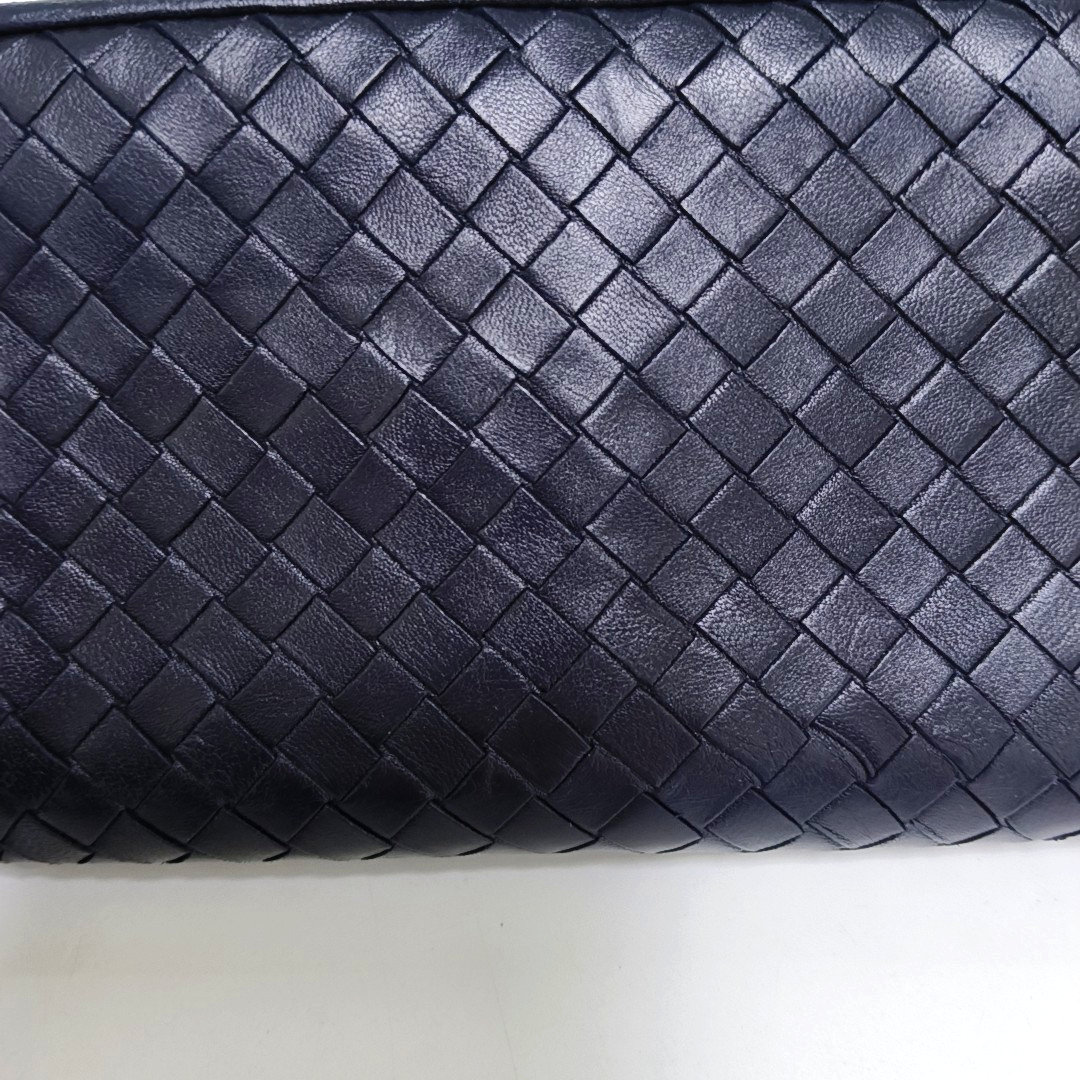 BOTTEGA VENETA Veneta Navy Blue Cowhide Braided Wallet Black hardware-(SKU)-943401701