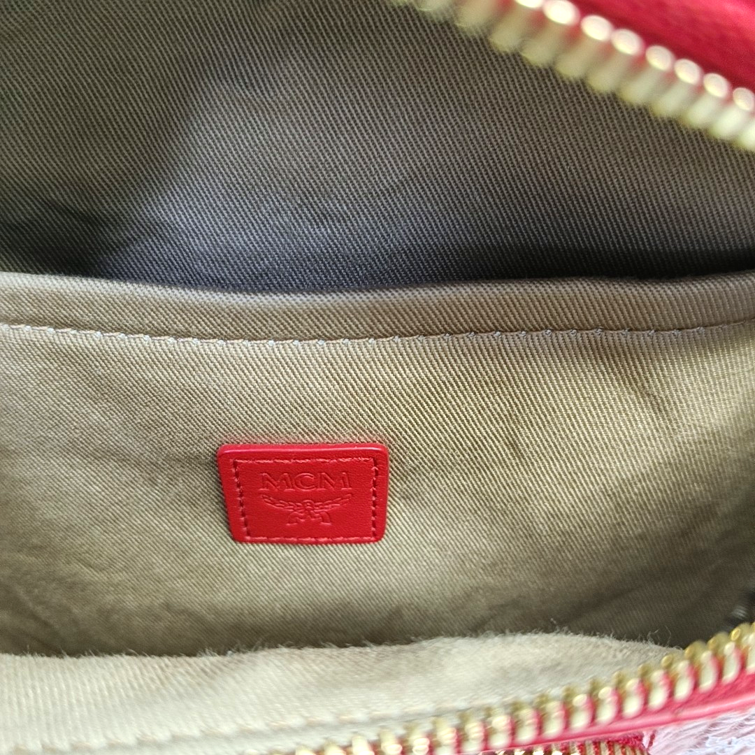 MCM KLASSIK Small size Red Coated Canvas Printed Shoulder Bag Crossbody Golden hardware Removable shoulder strap-(SKU)-952009308