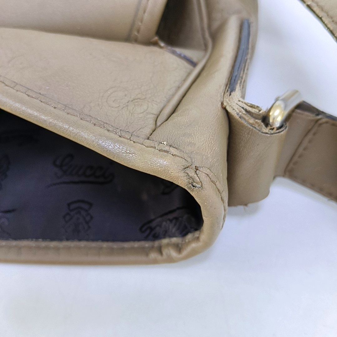GUCCI Khaki Cowhide Monogrammed Stamped Crossbody Bag Golden hardware-(SKU)-960073647