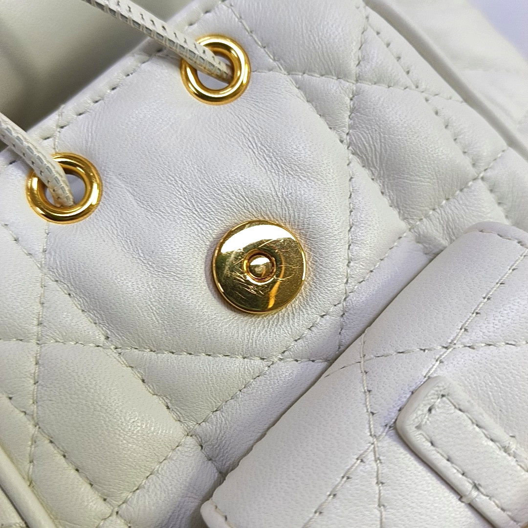DIOR Dior Caro White Lamb Skin Woven Check Double Shoulder Bag Golden Hardware-(SKU)-969428669