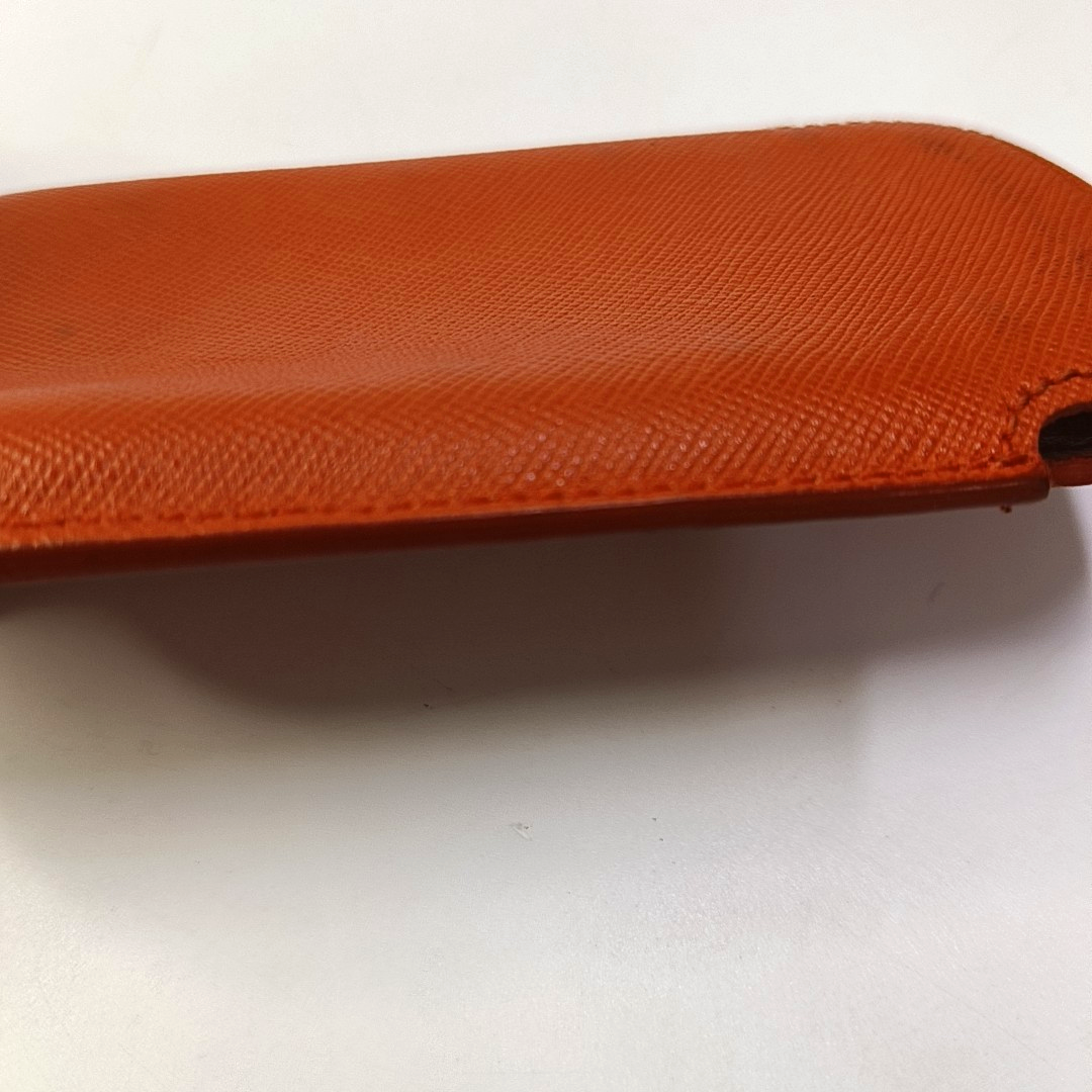 PRADA Orange-red leather logo cross-grain card holder Silver Hardware-(SKU)-958875998