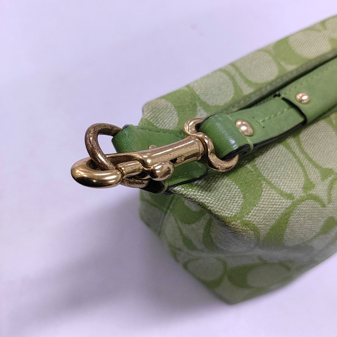 COACH Green Coated Canvas Monogram Printed Handbag Golden hardware-(SKU)-951116147