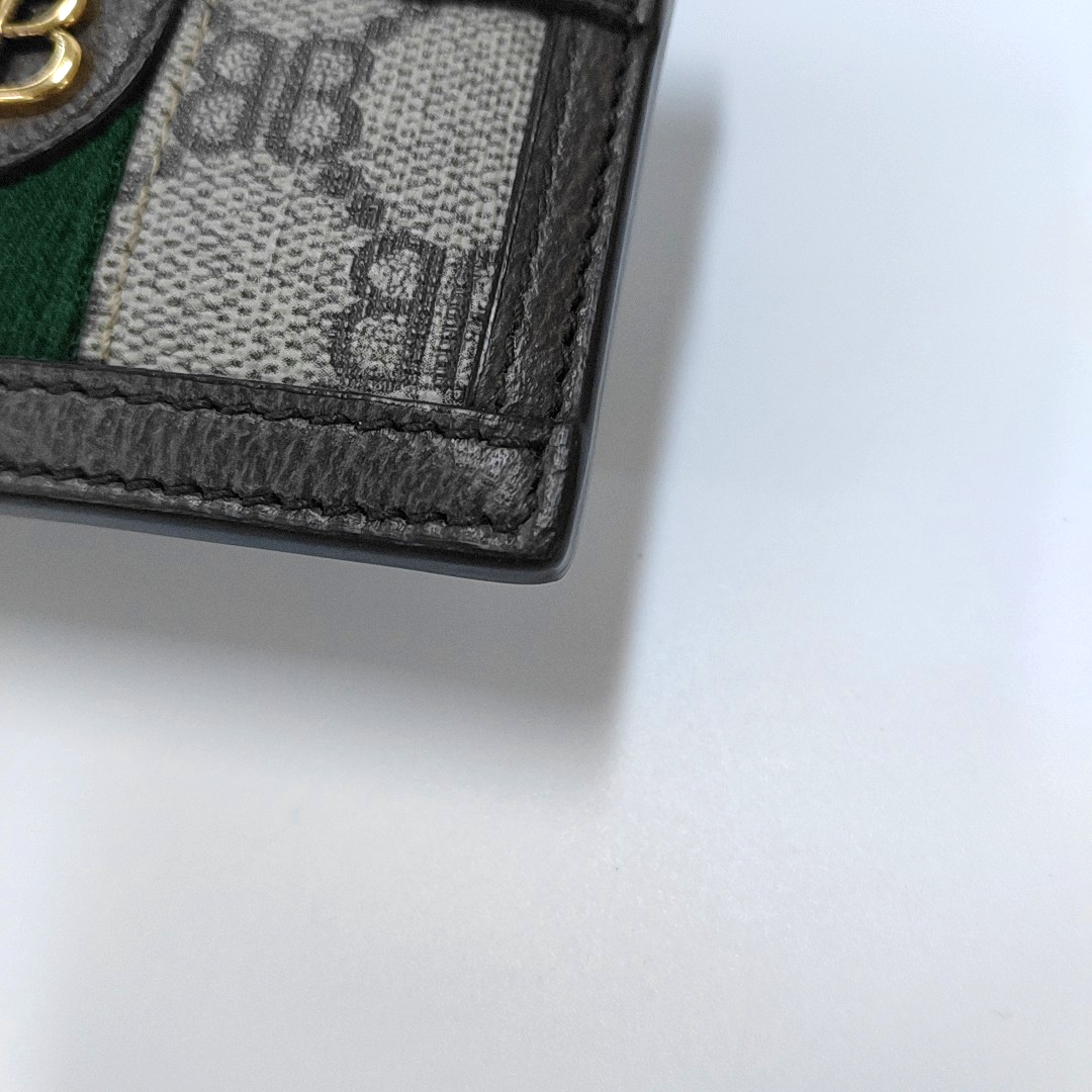 BALENCIAGA Khaki Coated Canvas Printed Card Case Golden hardware-(SKU)-954201811