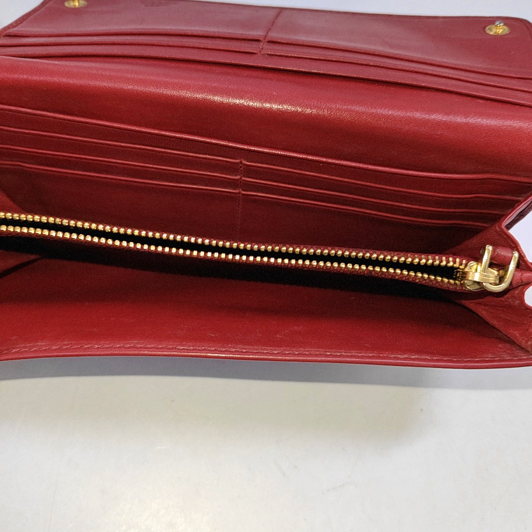 PRADA Red Cowhide Logo Wallet Golden hardware-(SKU)-942850390