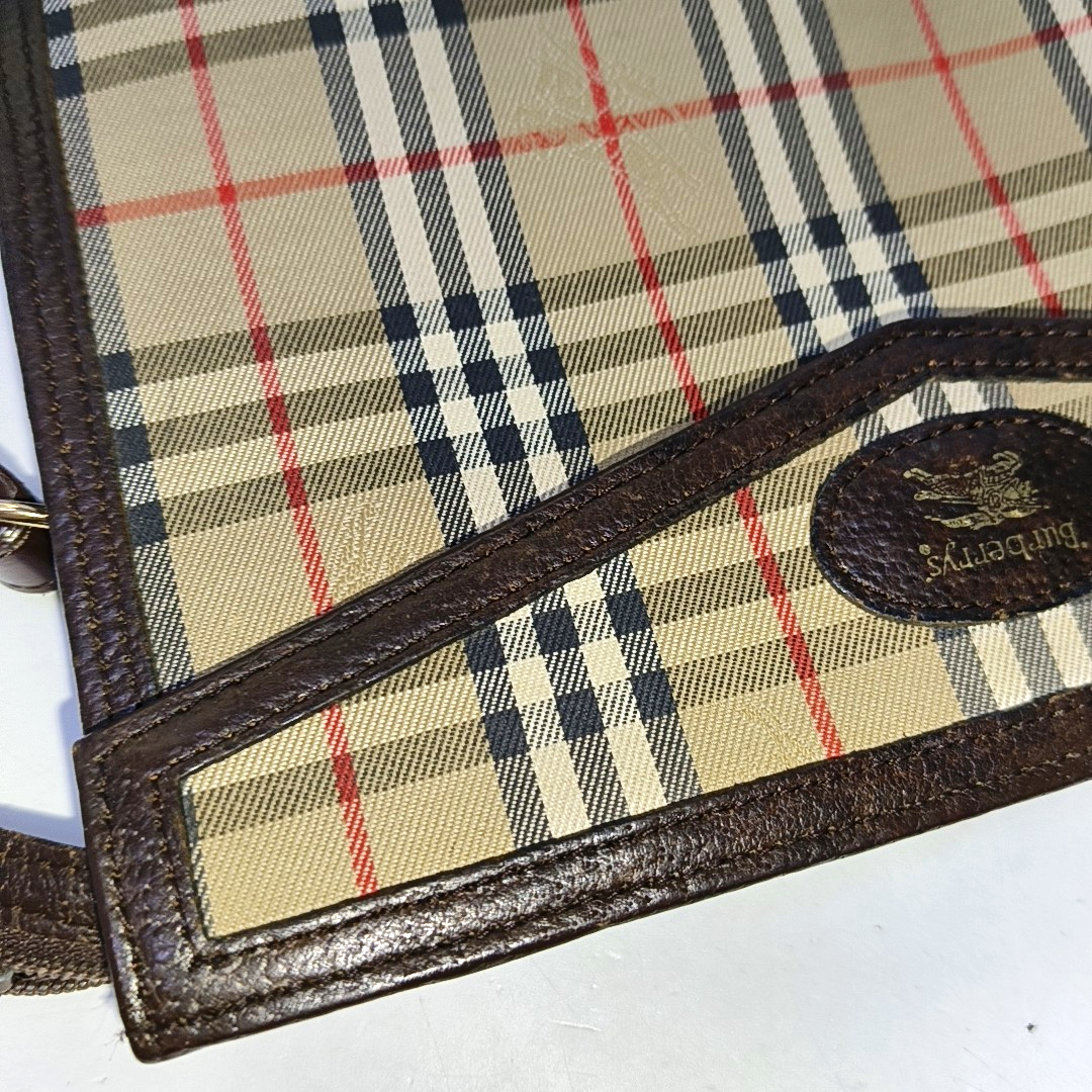 BURBERRY Khaki Canvas Battle Horse Checkered Clutch Single Shoulder Bag Crossbody-(SKU)-959987816