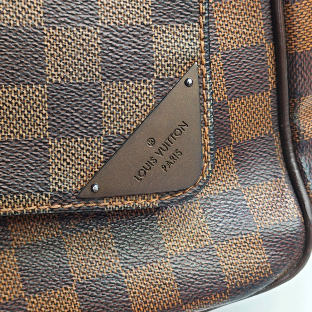 LOUIS VUITTON SHELTON Medium size Brown coated canvas checkered postman bag crossbody single shoulder bag Golden hardware-(SKU)-946505264