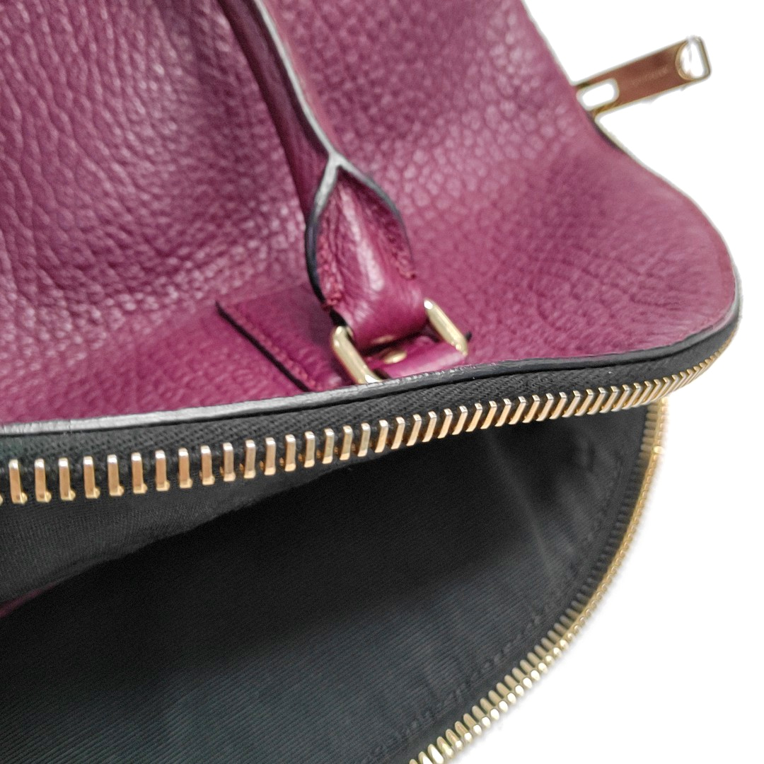 BURBERRY Clifton Plum Purple Cowhide Tote Bag Golden hardware-(SKU)-944416398