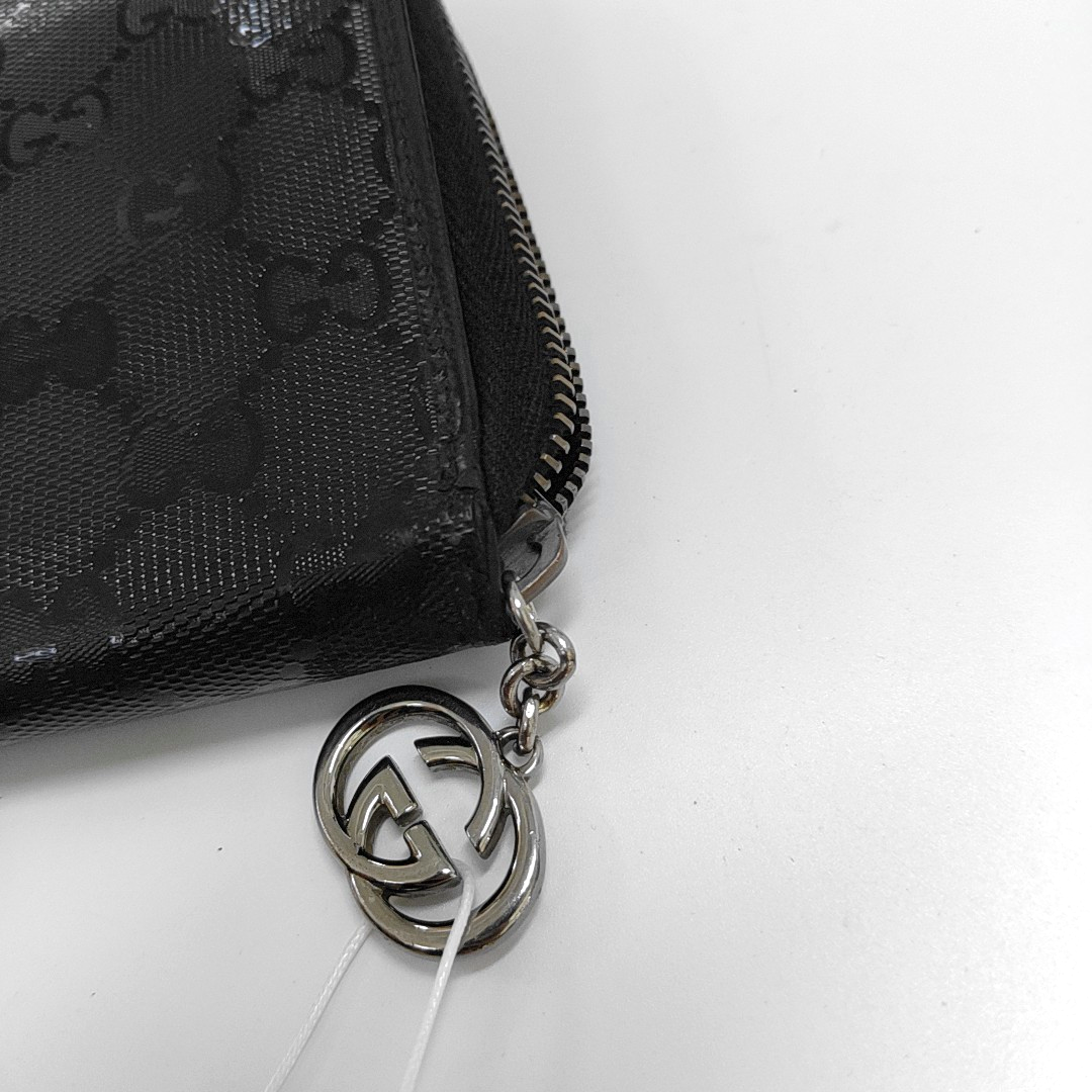GUCCI Ligne Shima Black Coated Canvas Monogrammed Wallet Silver Hardware-(SKU)-952844592